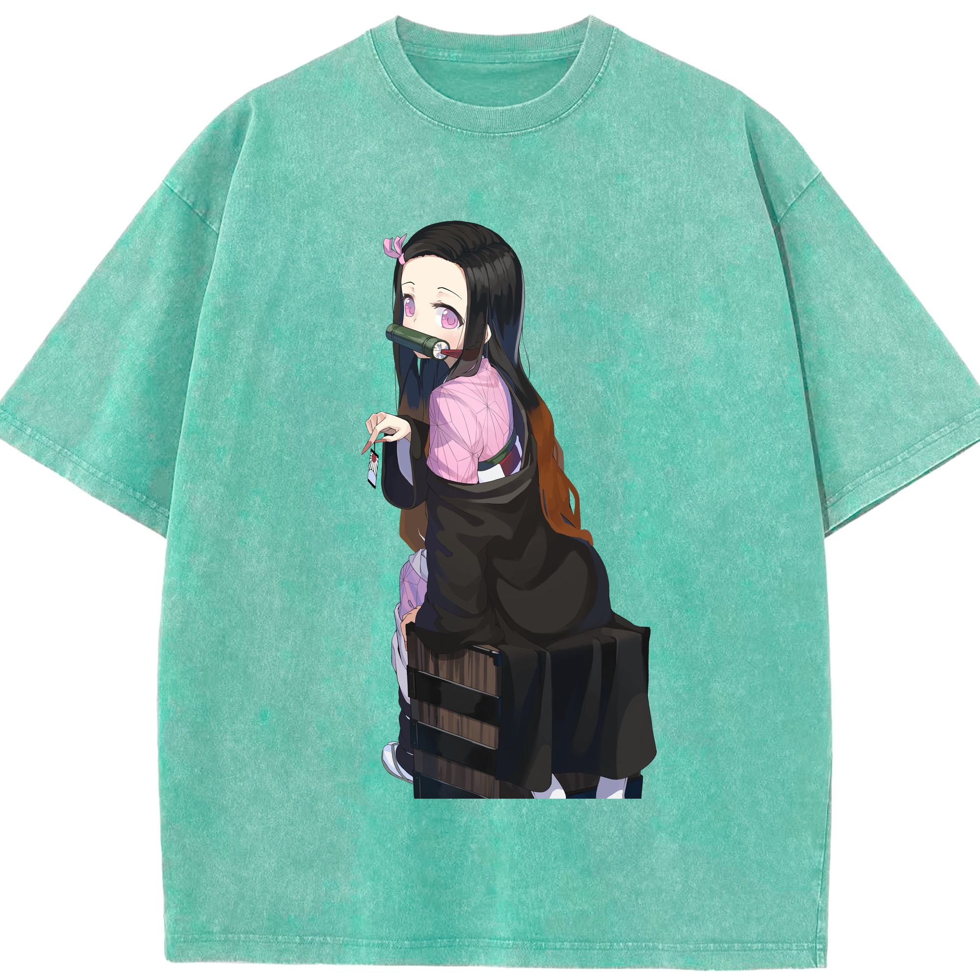 （画像用） 鬼滅の刃（きめつのやいば）竈門 禰󠄀豆子／かまど ねずこ Kamado Nezuko 綿100% ヴィンテージ風 半袖Tシャツ（フロントプリント）